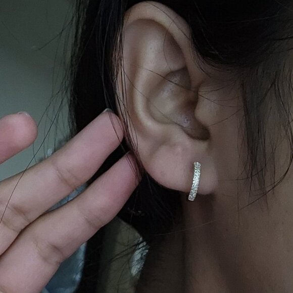 14K Gold Diamond Huggie Hoop Earrings - Picture 1 of 5